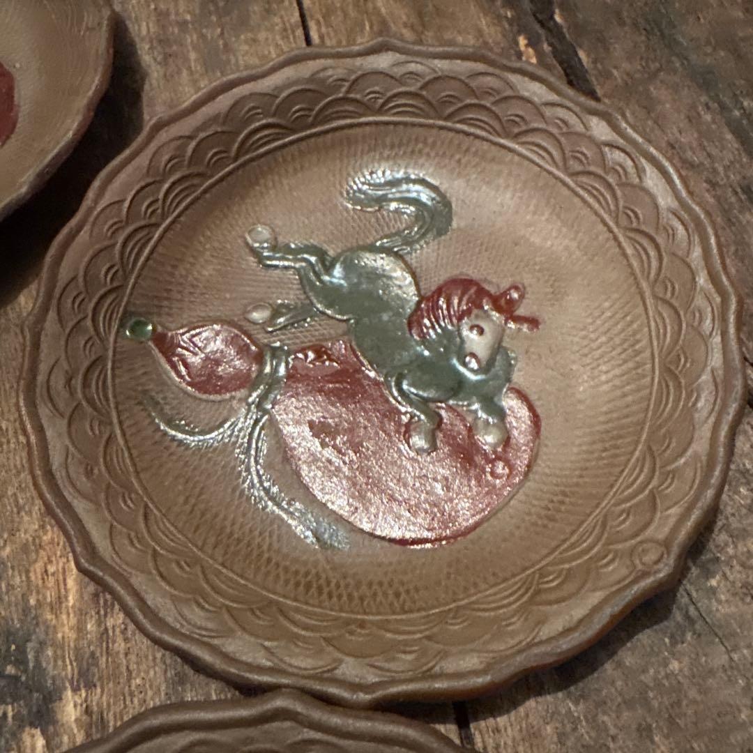 古備前　煎餅皿❷ ❸瓢箪から駒　10枚　午年　縁起物　開運