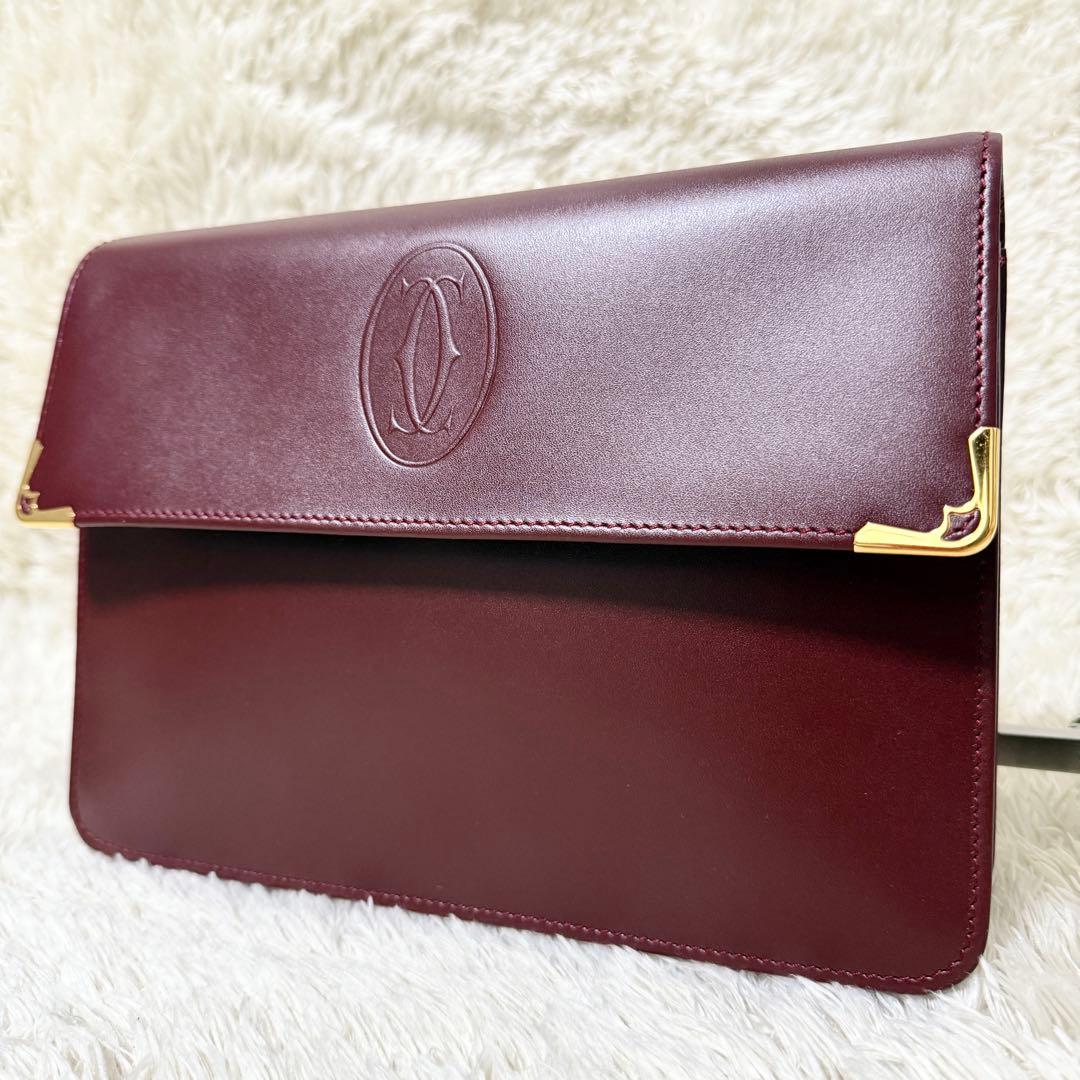 カルティエ　Cariter　マストライン　クラッチバッグ　ボルドー　ロゴ金具