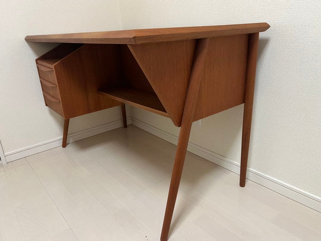 デンマーク製 アンティーク 木製デスク 3段引き出し付き