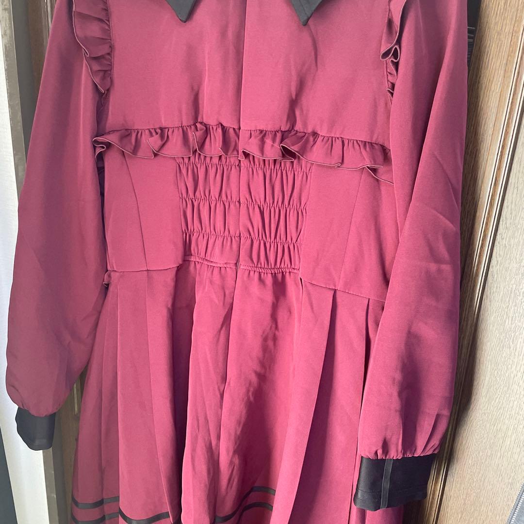 夢展望 コウモリ襟チェーンボタンフリルプリーツワンピース DearMyLove