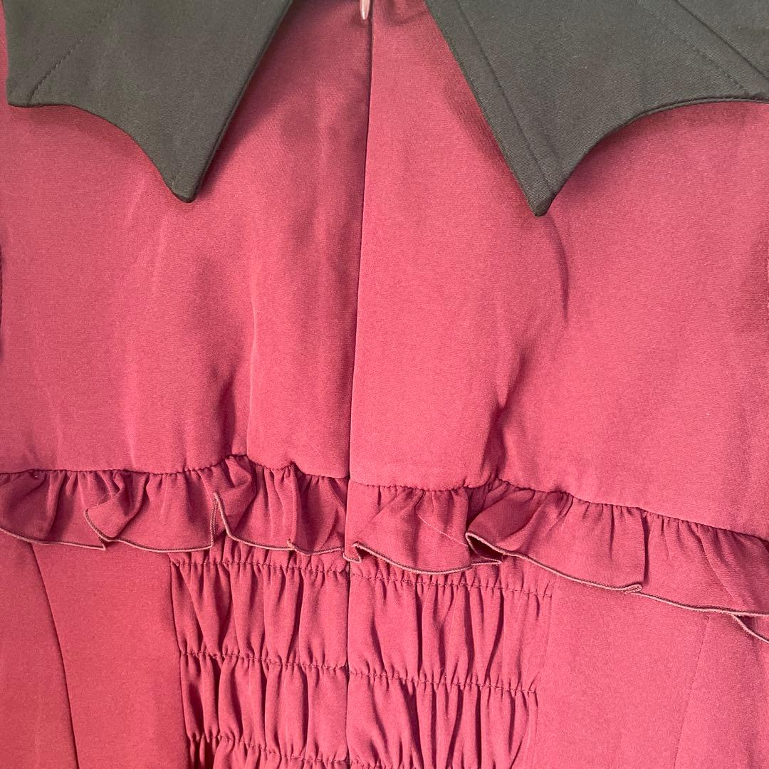 夢展望 コウモリ襟チェーンボタンフリルプリーツワンピース DearMyLove