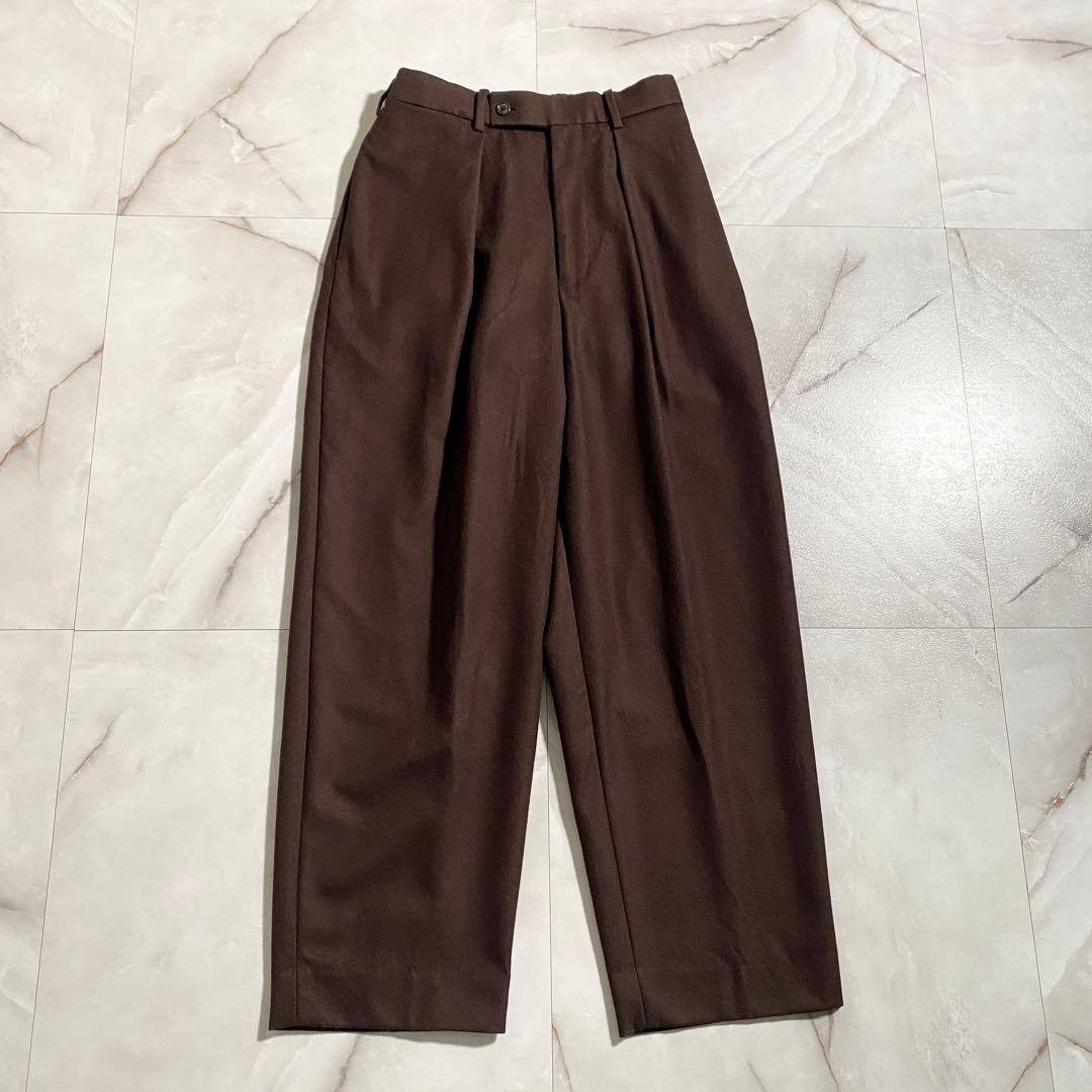A18488 マーカウェア ウールフランネル タックワイドパンツ ブラウン 1