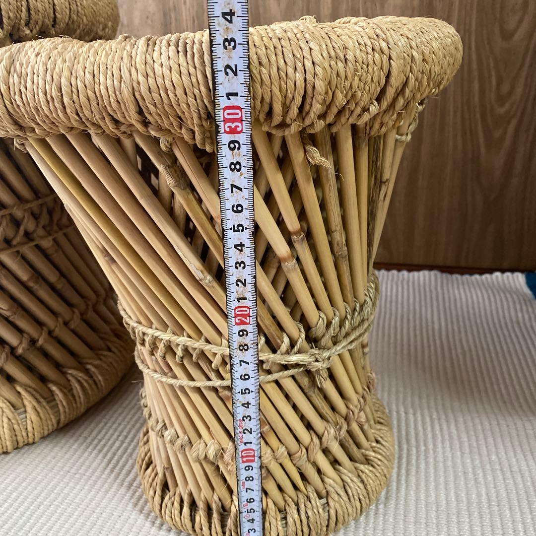 民藝　ラタン　スツール　竹　イス　インド　編み込み　2個セット