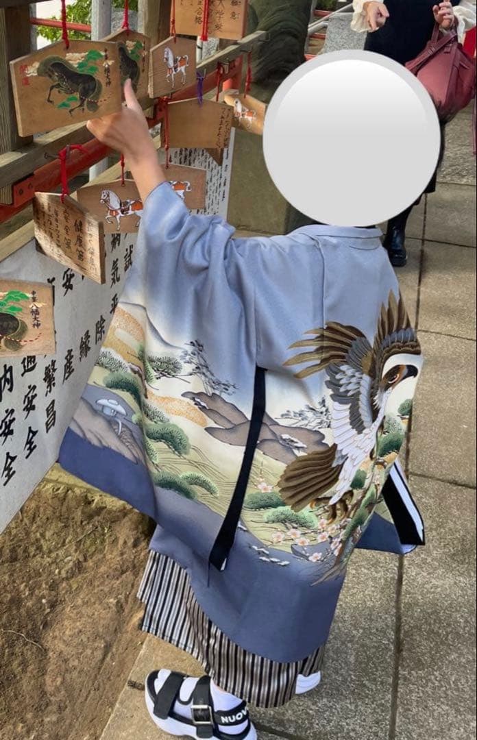 5歳用　縦縞袴　七五三　5歳　男の子　フルセット　一式　グレー系　鷹