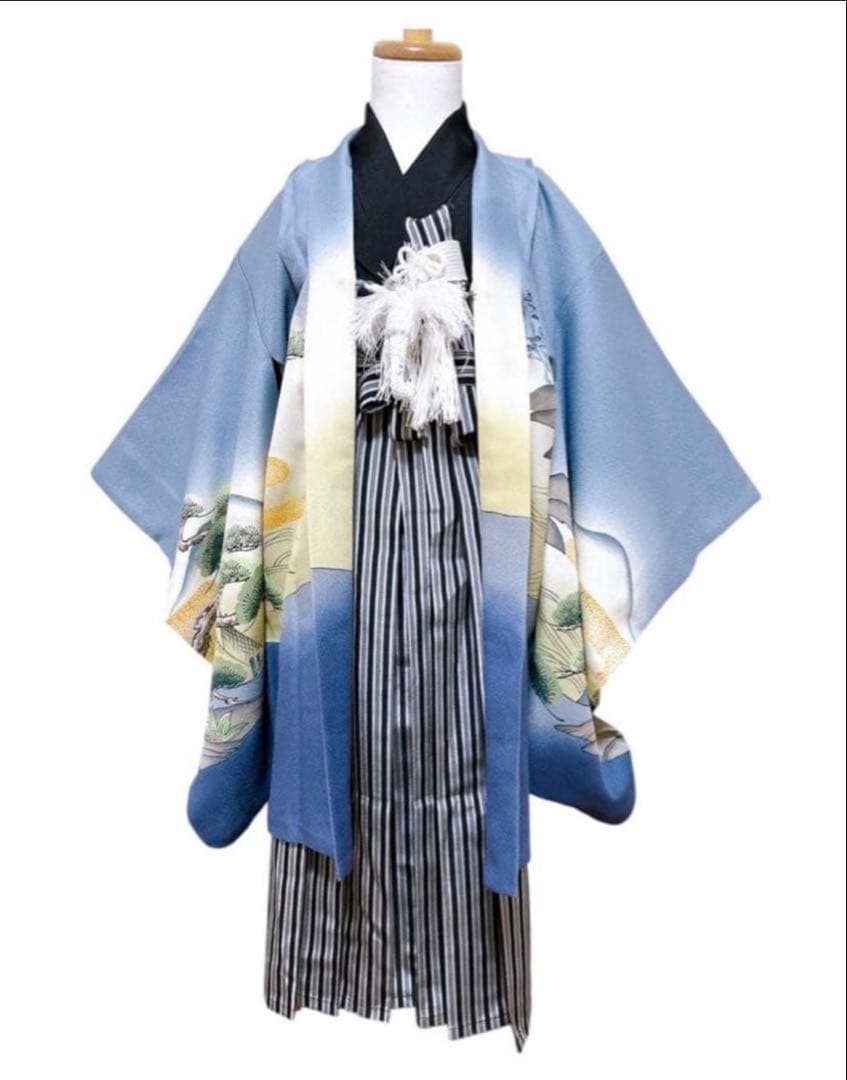 5歳用　縦縞袴　七五三　5歳　男の子　フルセット　一式　グレー系　鷹