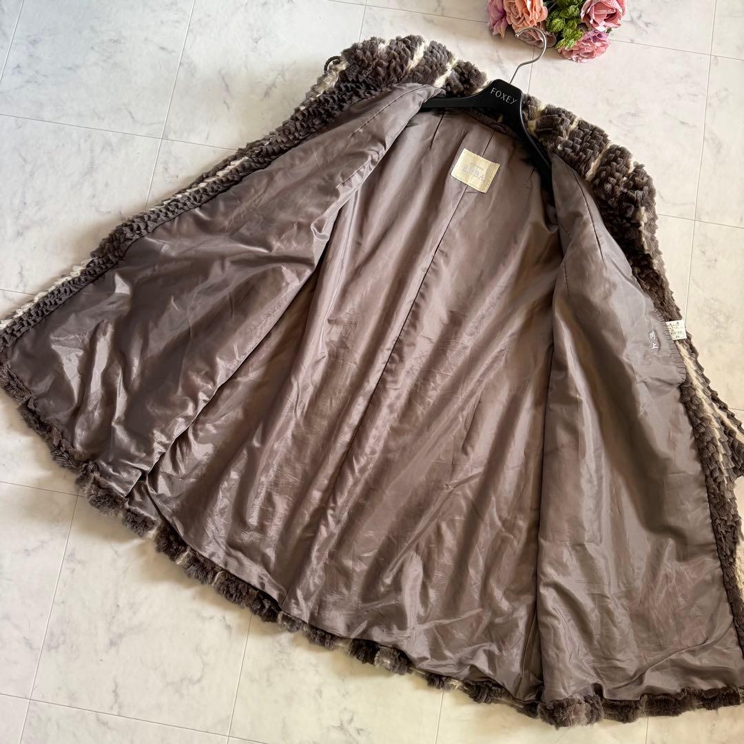 希少デザイン/着丈86 エンバ リスシェアード ファーコート フレア 毛皮 軽量