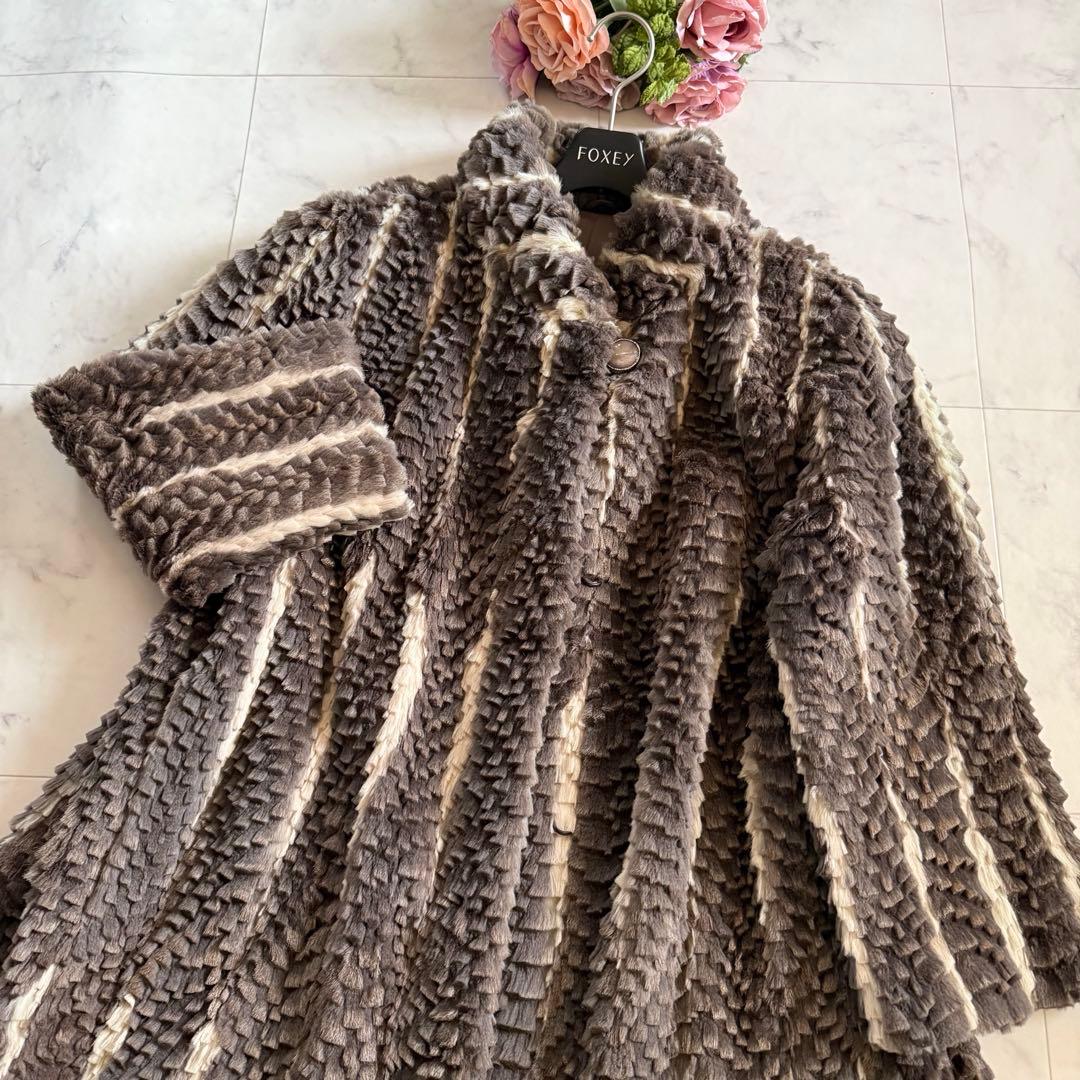 希少デザイン/着丈86 エンバ リスシェアード ファーコート フレア 毛皮 軽量