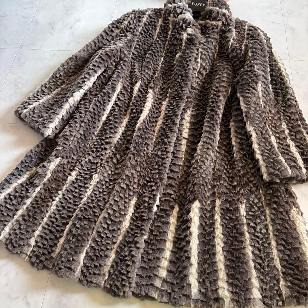 希少デザイン/着丈86 エンバ リスシェアード ファーコート フレア 毛皮 軽量