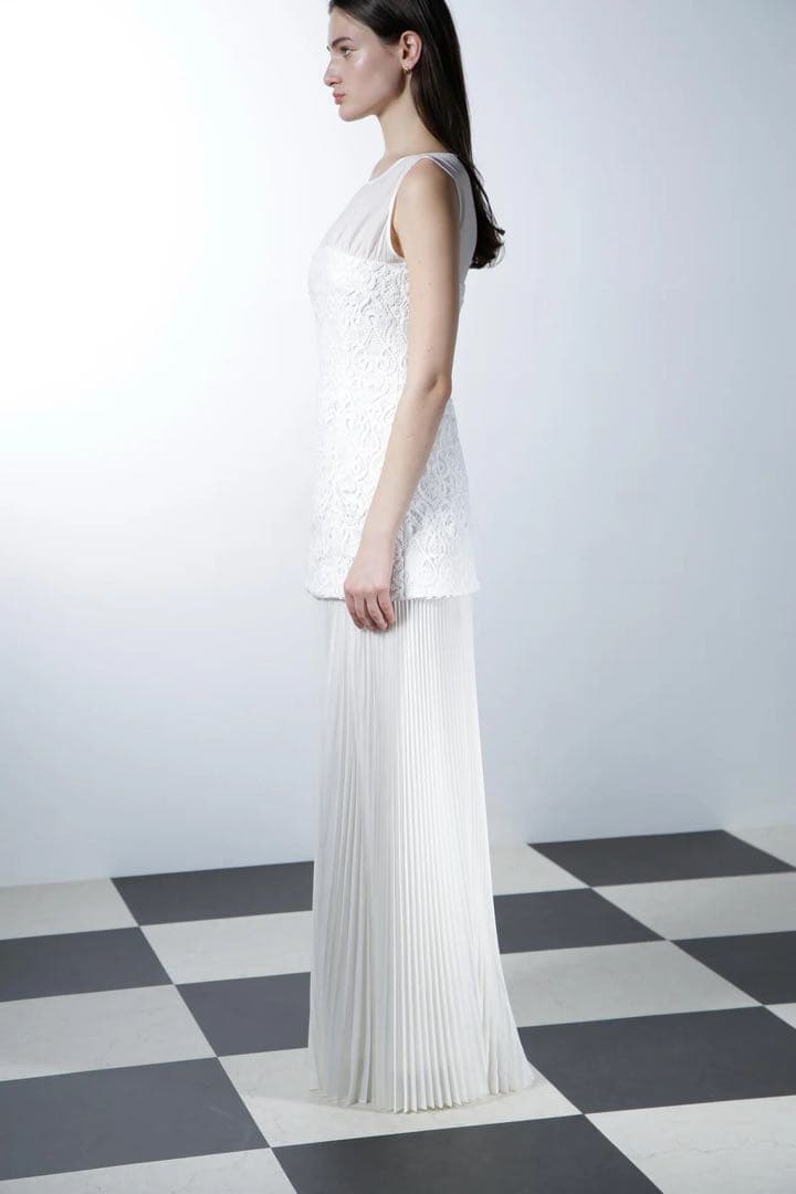 Alunc シアープリーツコンビレースドレス 38