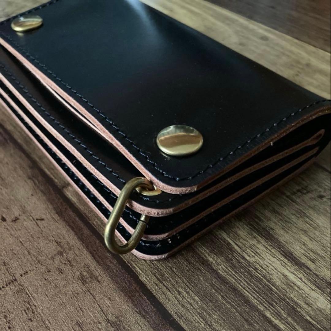 【蟹江孝幸】ミドルトラッカーウォレット 茶芯ブラック【お札を折らずに収納】