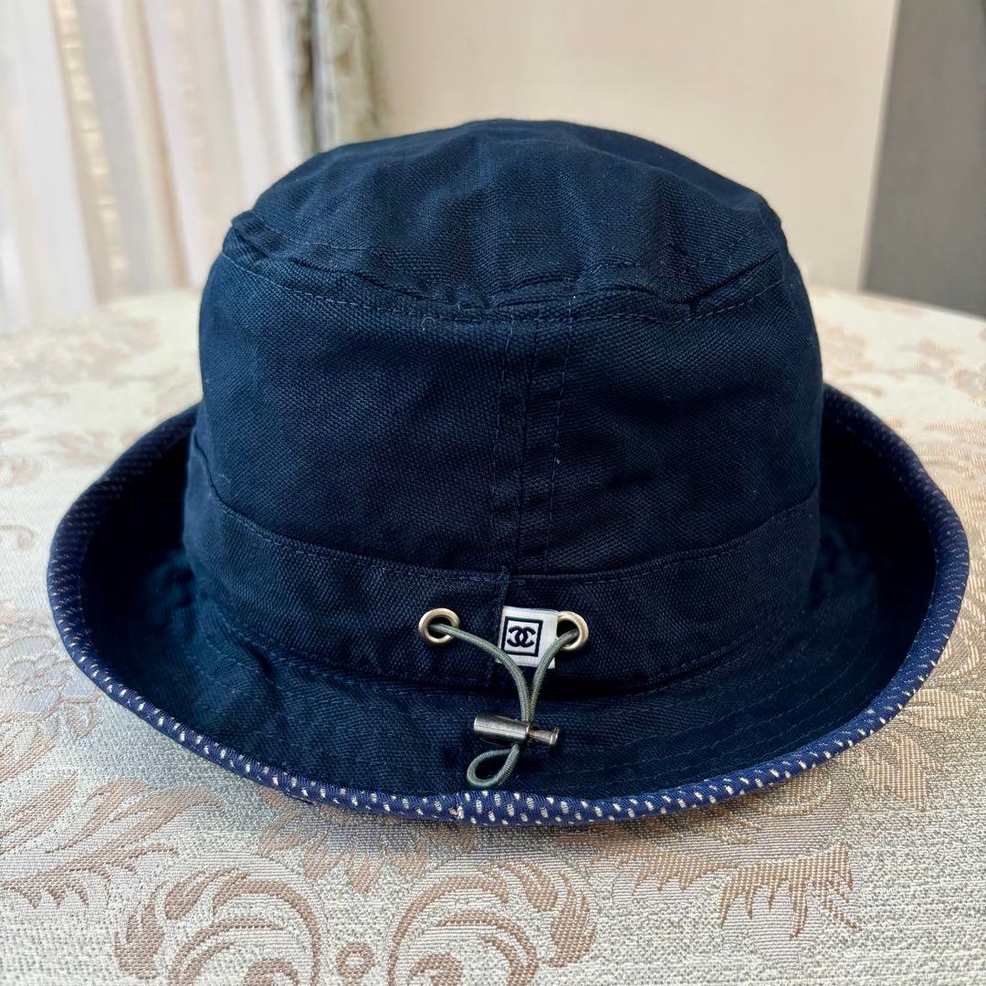 CHANEL❤️バケットハット❤️スポーツライン❤️帽子　コットン　ネイビー　Lサイズ
