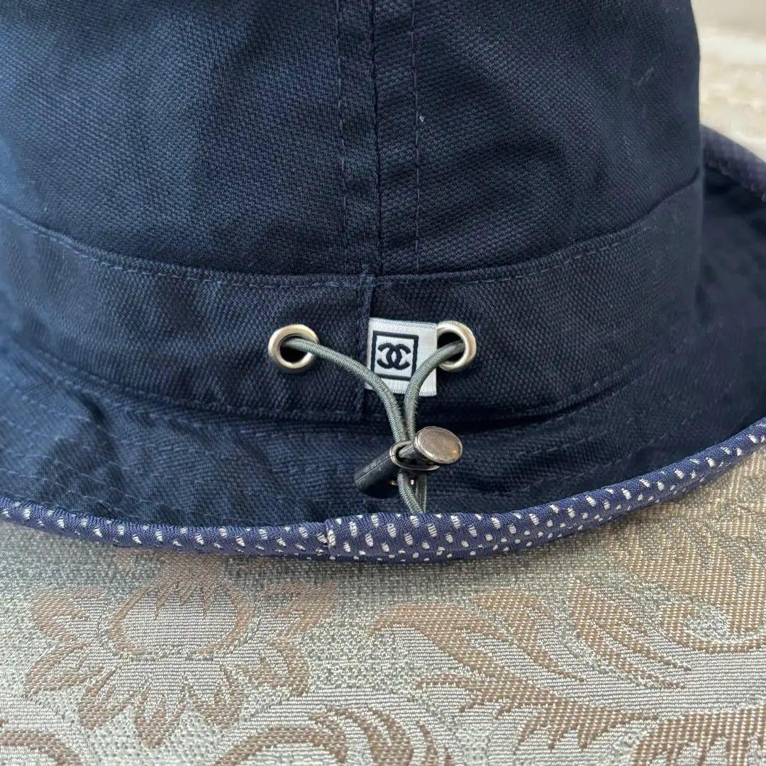 CHANEL❤️バケットハット❤️スポーツライン❤️帽子　コットン　ネイビー　Lサイズ
