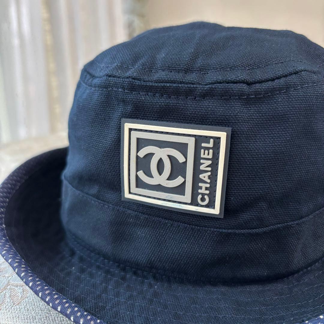 CHANEL❤️バケットハット❤️スポーツライン❤️帽子　コットン　ネイビー　Lサイズ