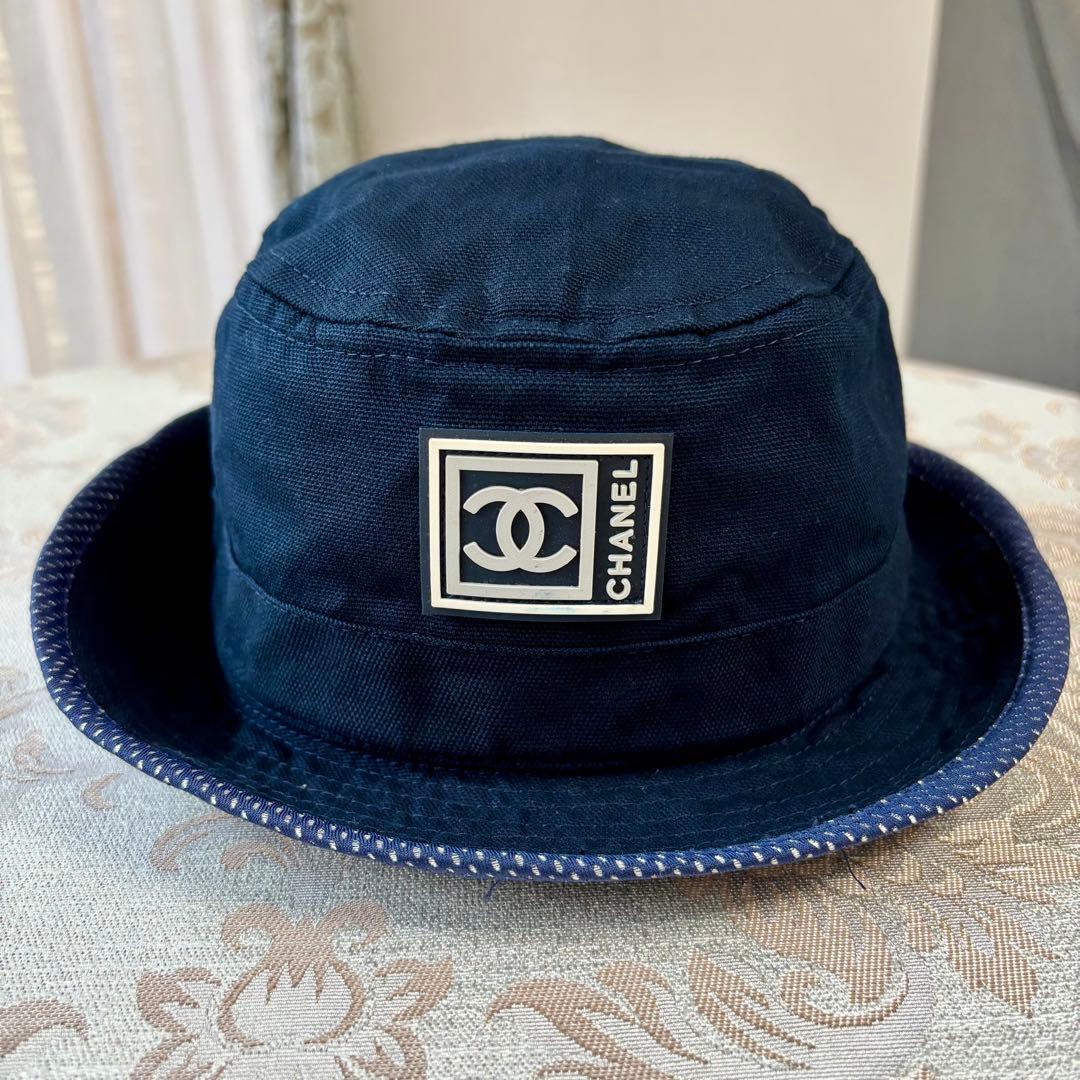 CHANEL❤️バケットハット❤️スポーツライン❤️帽子　コットン　ネイビー　Lサイズ