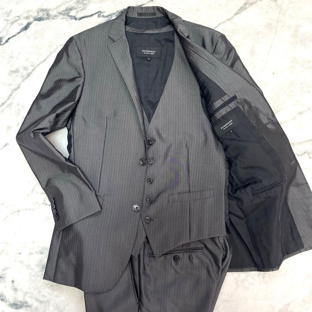 バーバリーブラックレーベル　スリーピース　シャードストライプ　Mサイズ　グレー系