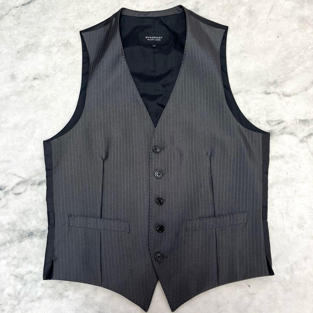 バーバリーブラックレーベル　スリーピース　シャードストライプ　Mサイズ　グレー系