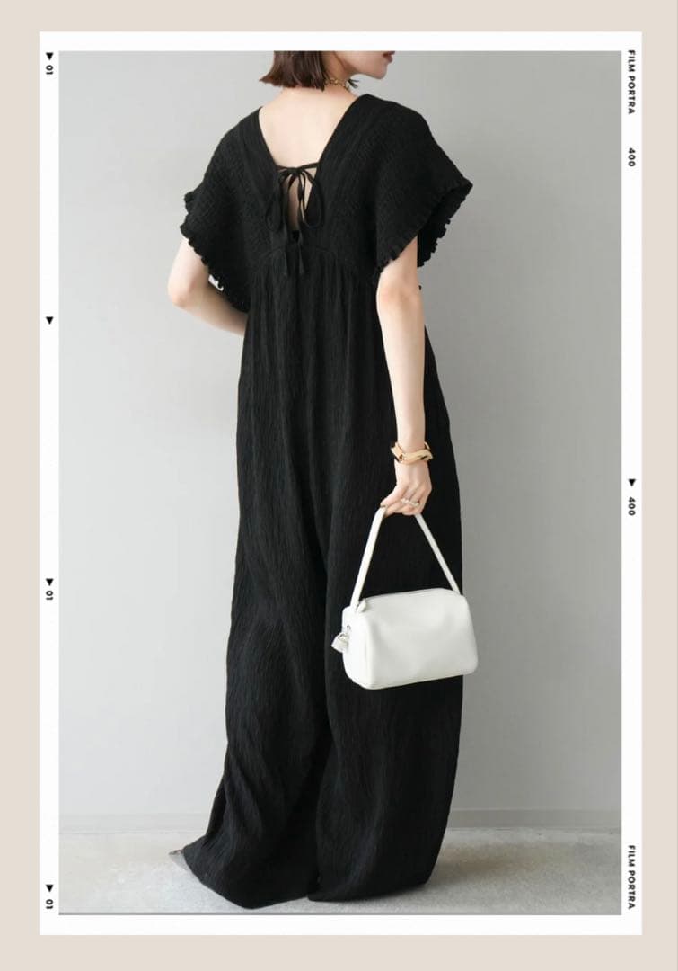 人気　楊柳シャーリング　サロペット　黒　茶　M2枚