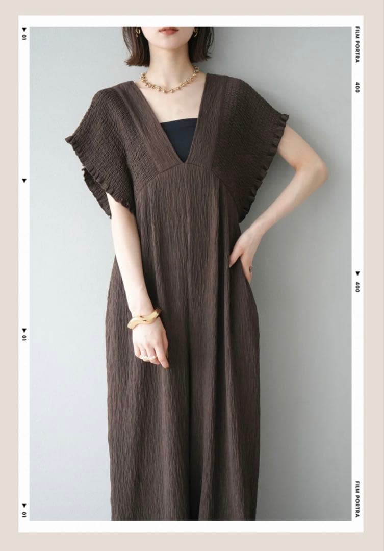 人気　楊柳シャーリング　サロペット　黒　茶　M2枚