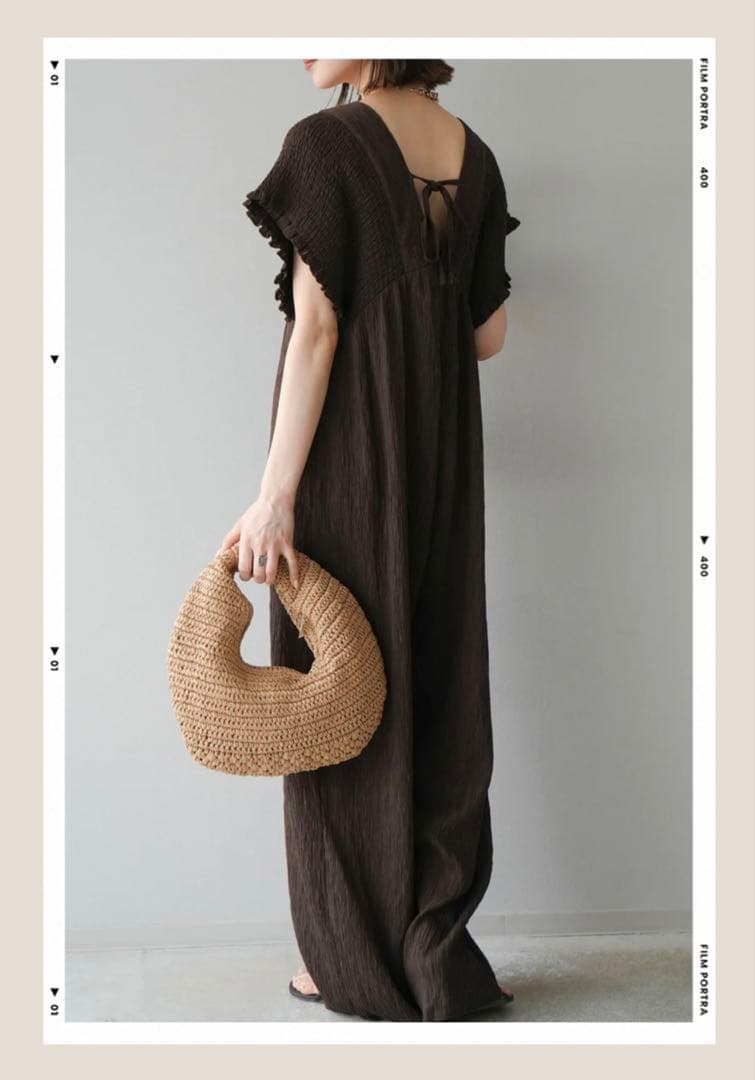 人気　楊柳シャーリング　サロペット　黒　茶　M2枚