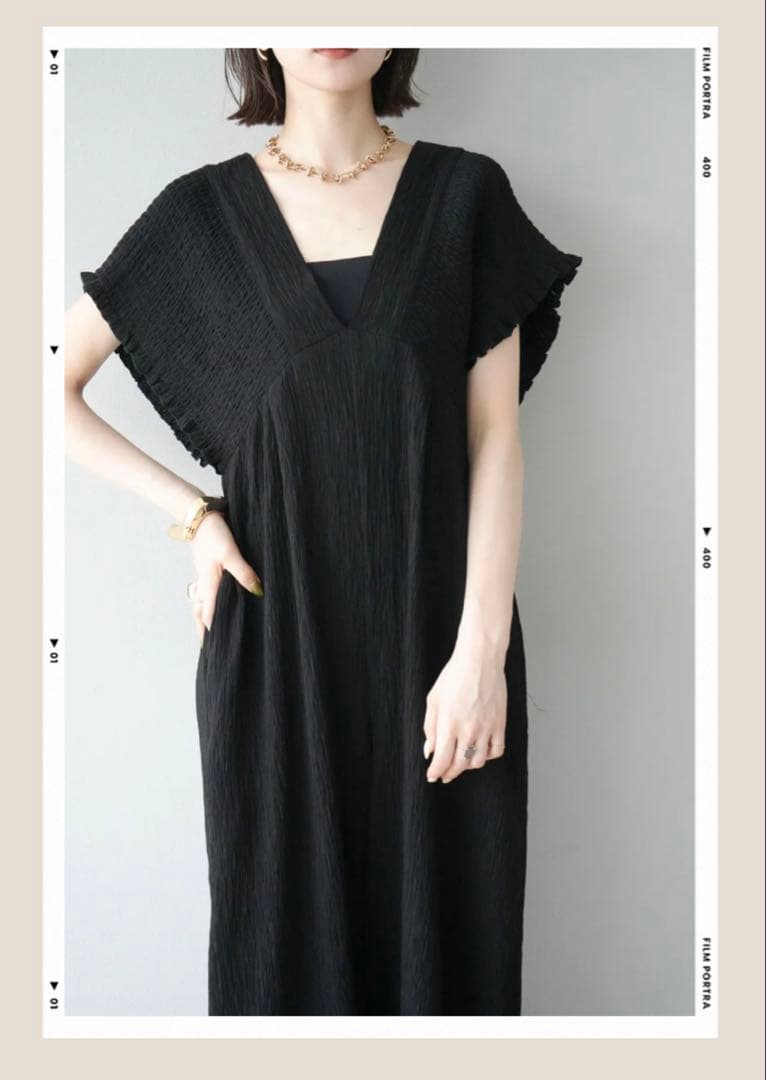 人気　楊柳シャーリング　サロペット　黒　茶　M2枚