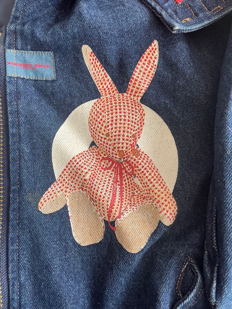 ワンダフルワールド　ギンガムうさぎ　デニムジャンパー