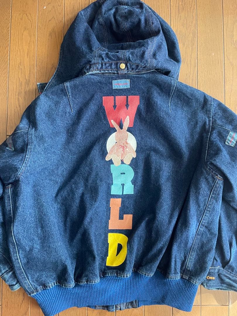 ワンダフルワールド　ギンガムうさぎ　デニムジャンパー