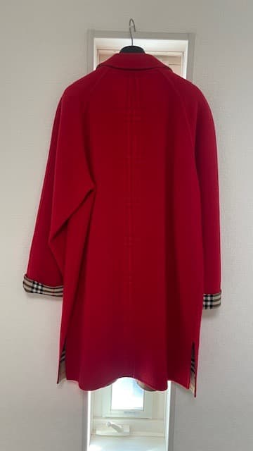 美品 バーバリー 希少赤 ダブルブレスト コート タータンチェック