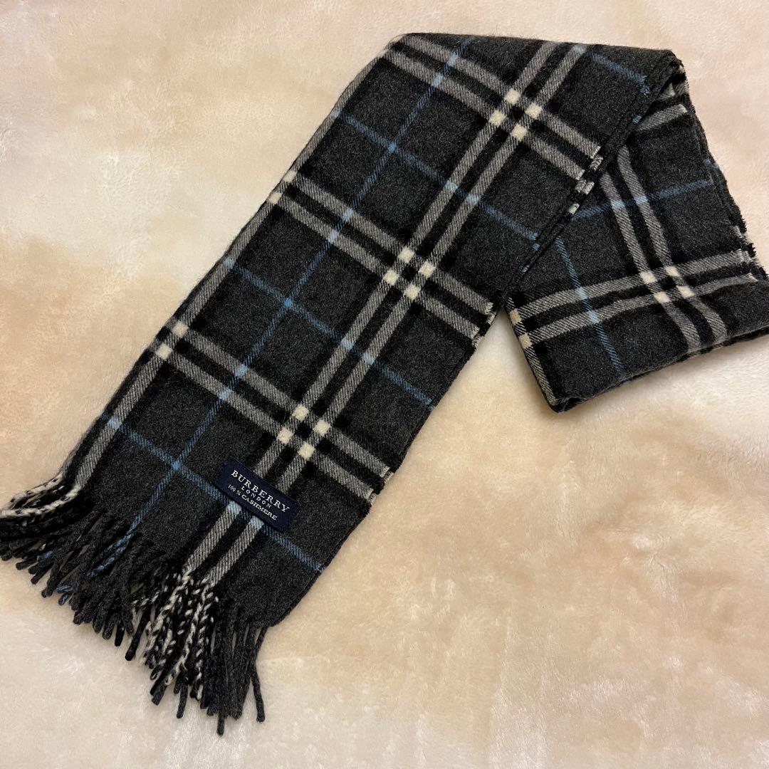 希少✨バーバリー　カシミヤ100% ノバチェック　 マフラー　ブラック　グレー