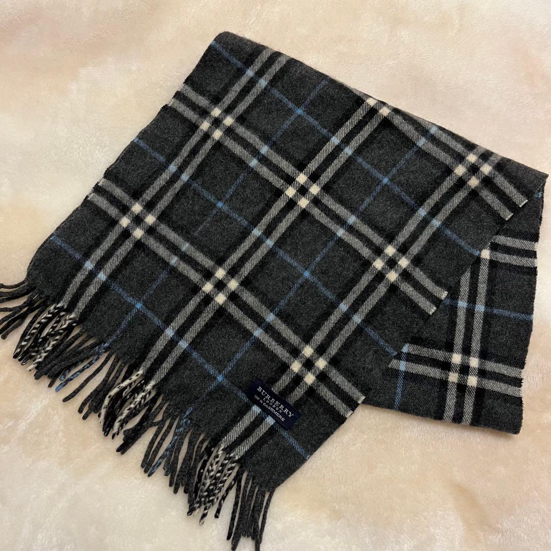 希少✨バーバリー　カシミヤ100% ノバチェック　 マフラー　ブラック　グレー