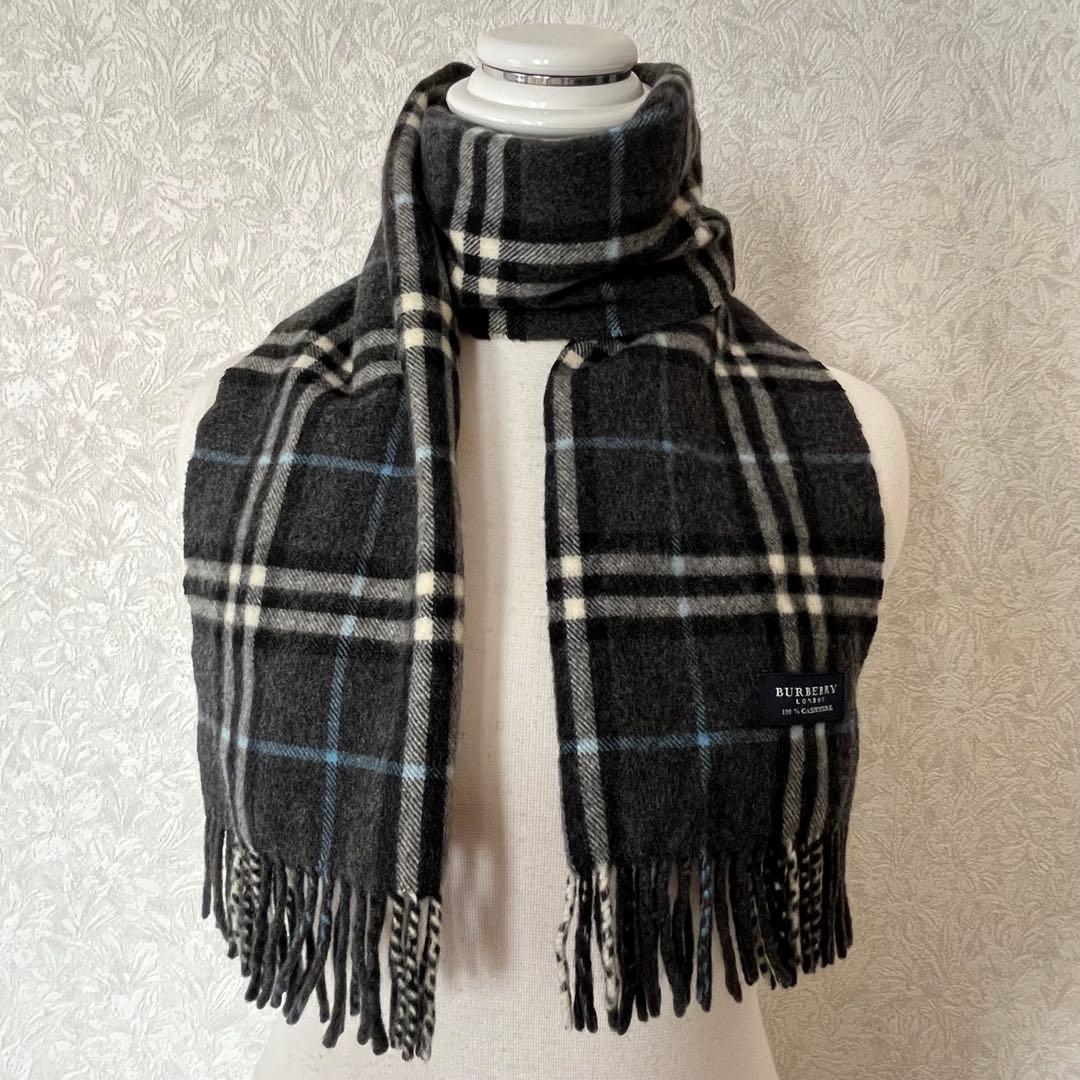 希少✨バーバリー　カシミヤ100% ノバチェック　 マフラー　ブラック　グレー