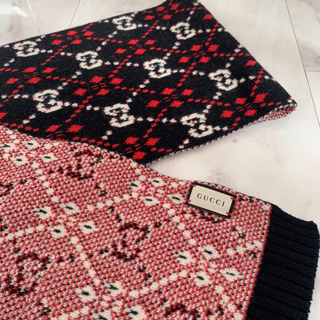 GUCCI ニット　マフラー 25x180cm 幾何学模様　グッチ