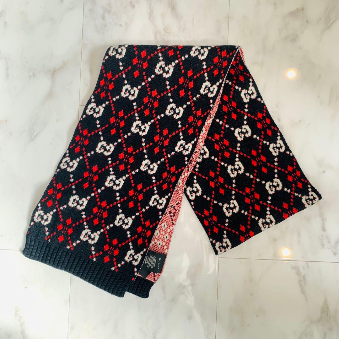 GUCCI ニット　マフラー 25x180cm 幾何学模様　グッチ