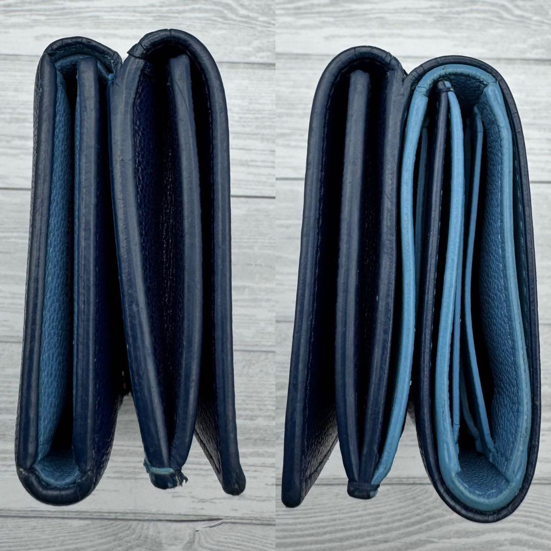 【aya☆】ブルガリ バイカラー　RFID　三つ折り財布 サークルロゴ　ネイビー