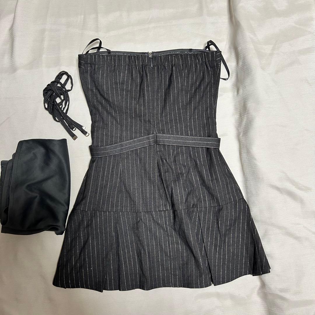 robe de fleurs ストライプタイトフィットミニドレス