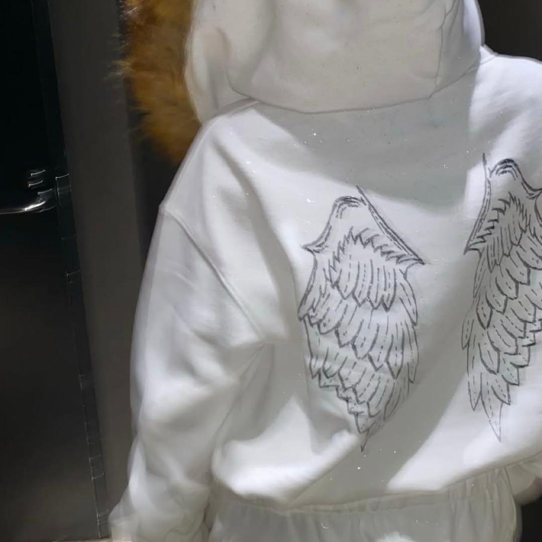 トップス 9090 Cross Logo glitter Fur Zip Hoodie