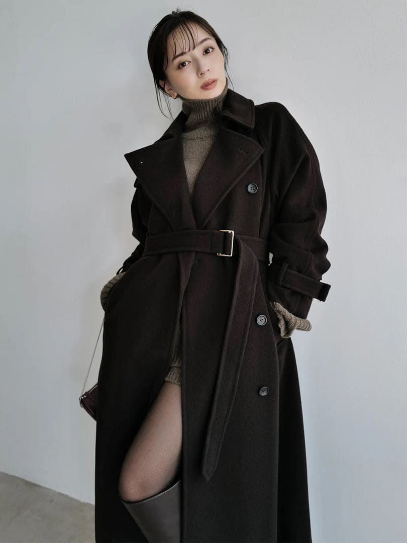 anuans ウールトレンチコート　darkbrown