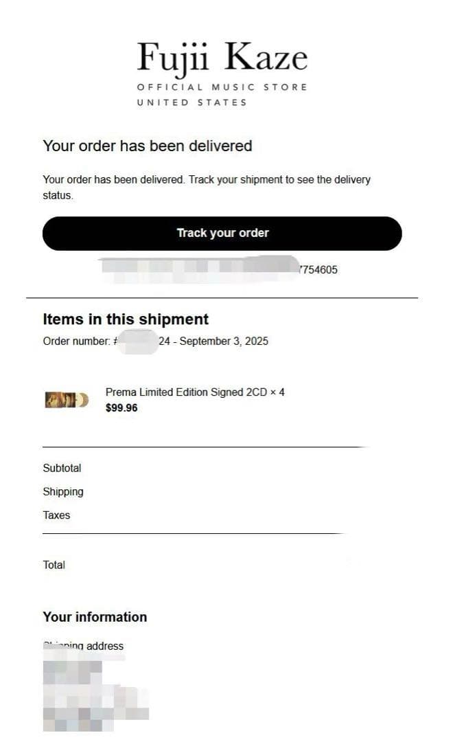 アメリカ公式ストア購入 藤井風 Prema 直筆サイン入 限定CD 完売品⑦