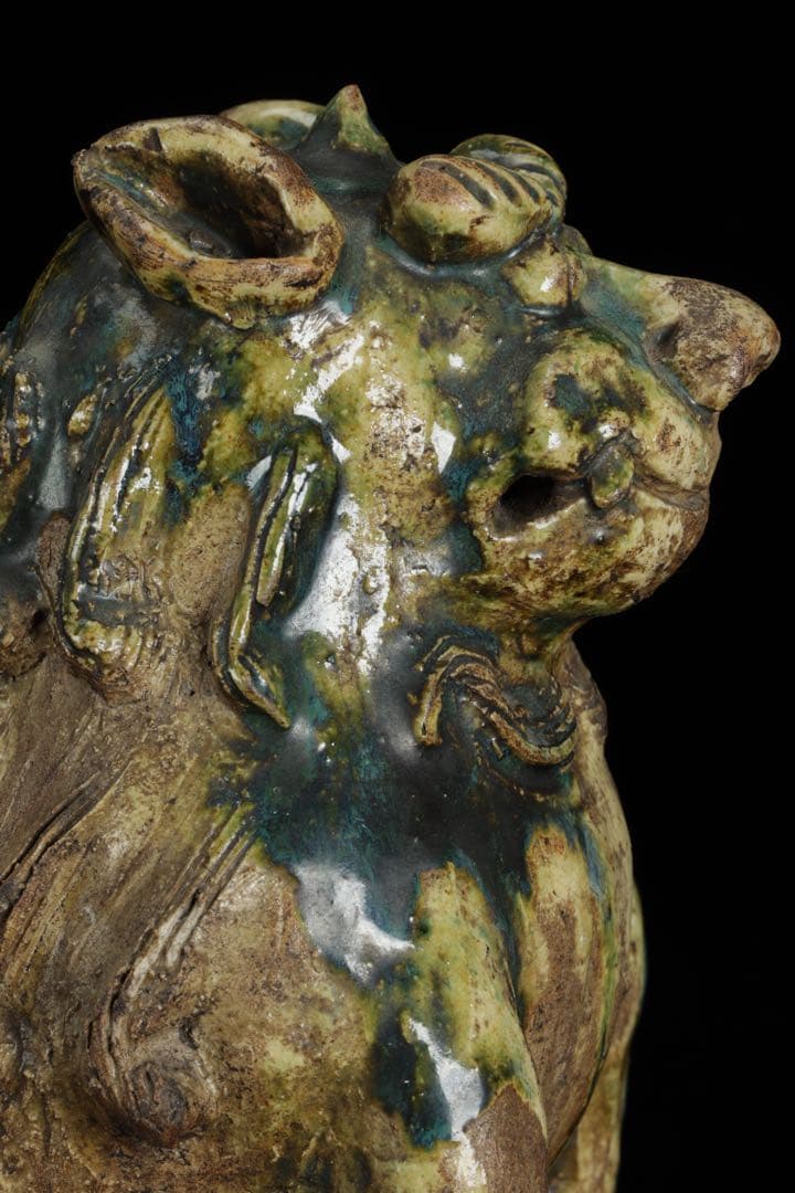 K*M様 江戸期名陶 【加藤春岱】 瀬戸焼 特大狛犬 阿吽 一対 桐箱 獅子 古