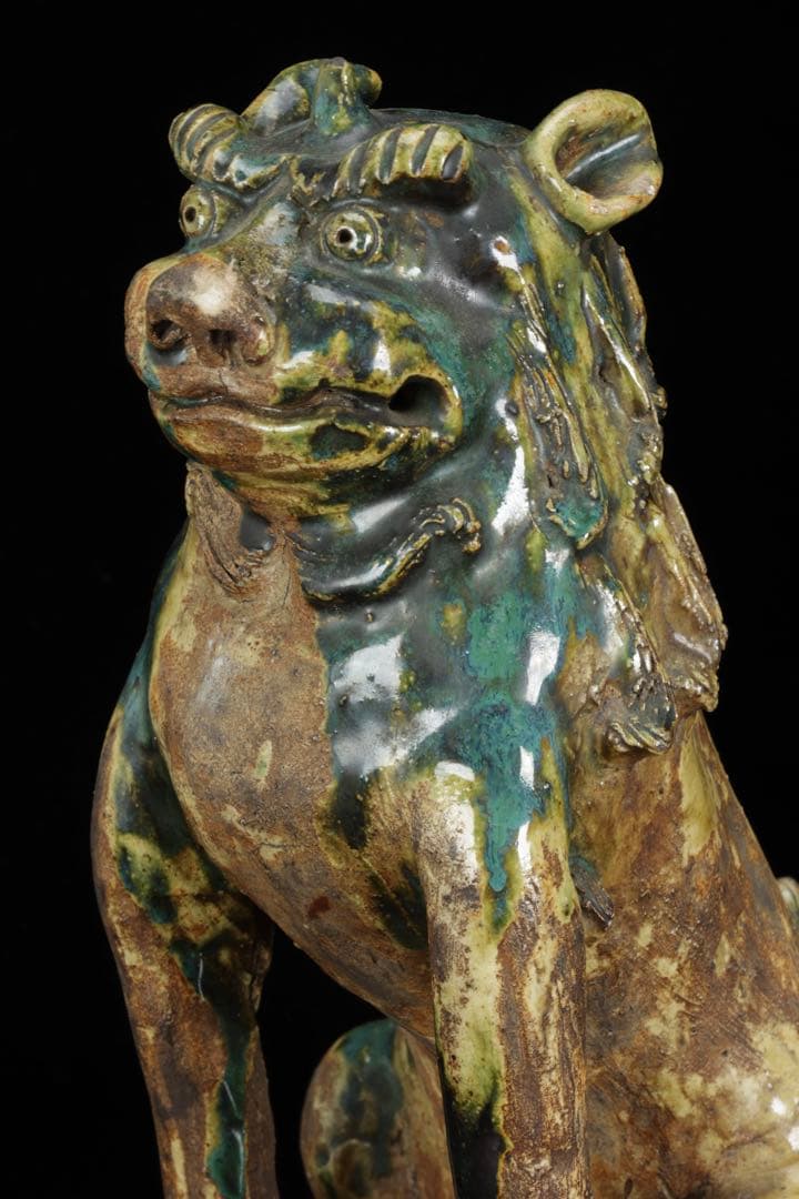 K*M様 江戸期名陶 【加藤春岱】 瀬戸焼 特大狛犬 阿吽 一対 桐箱 獅子 古