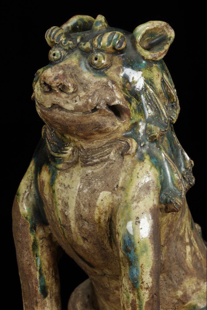 K*M様 江戸期名陶 【加藤春岱】 瀬戸焼 特大狛犬 阿吽 一対 桐箱 獅子 古