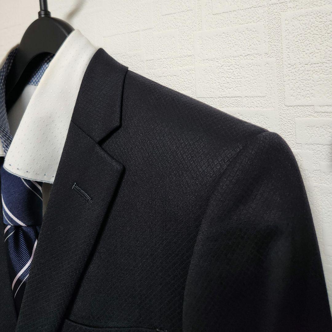 テットオム　メンズ　スーツ　スリーピース　紺　シャドーチェック　ストレッチ　細身