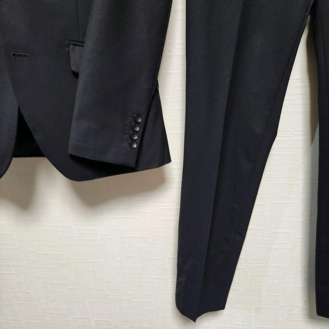 テットオム　メンズ　スーツ　スリーピース　紺　シャドーチェック　ストレッチ　細身