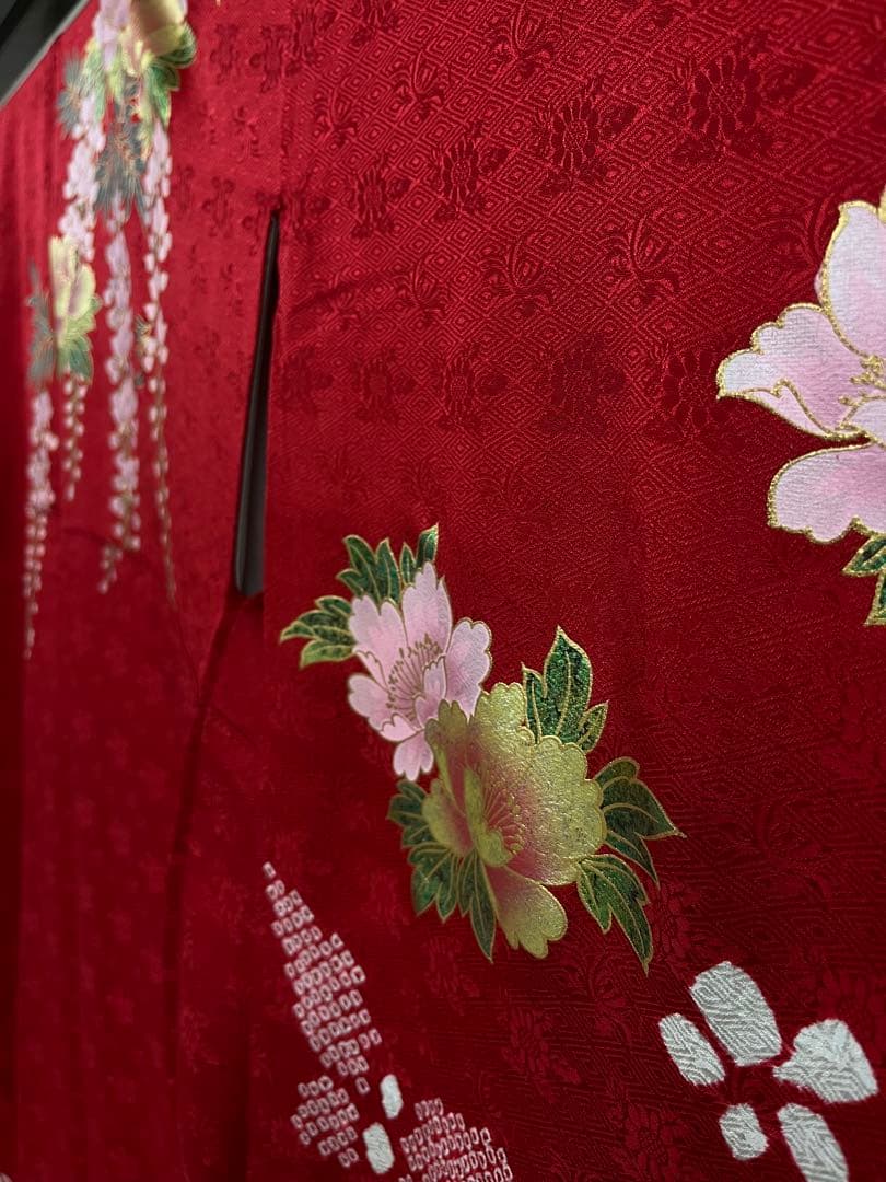 中古★振袖★仕立て上がり　NO.B10 赤色　絞り柄モダン　成人式　結婚式