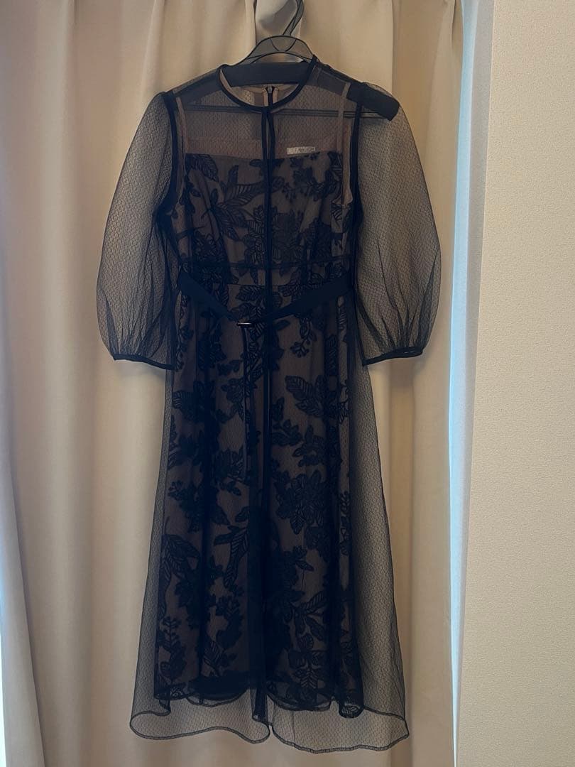 LEJA チュールパイピングリーフベルトAラインドレスワンピース