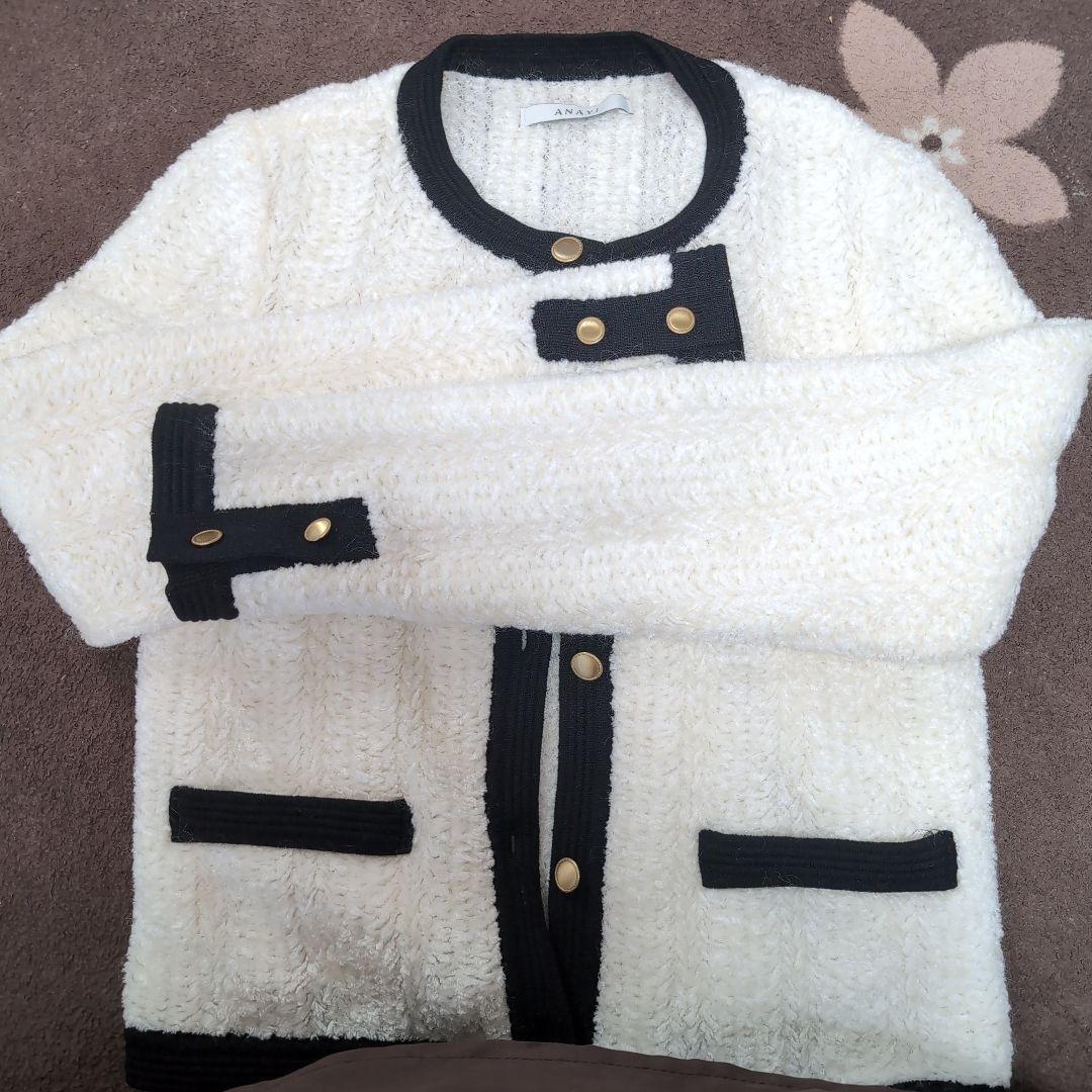 ANAYI ノーカラージャケット ホワイト/ブラック