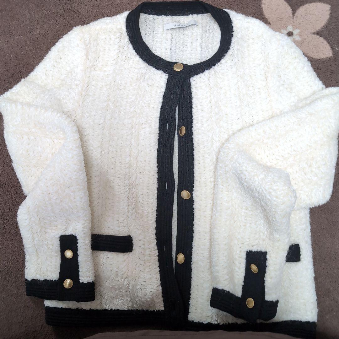 ANAYI ノーカラージャケット ホワイト/ブラック