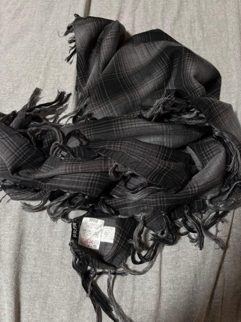 PPFM チェック ストール フリンジ付き