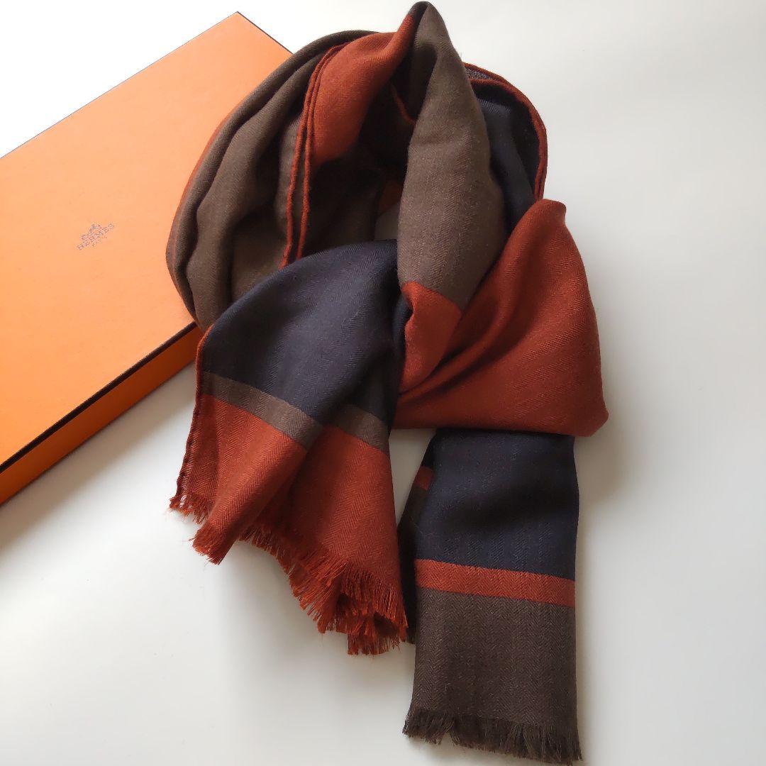 美品 21AW エルメス カシミヤ シルク Hパッサン 大判 ストール 男女兼用