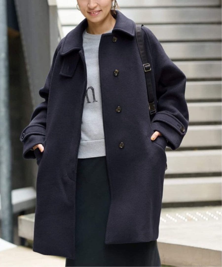 フレームワーク　ラムウールMIXシャルムバルカラーコート 紺38