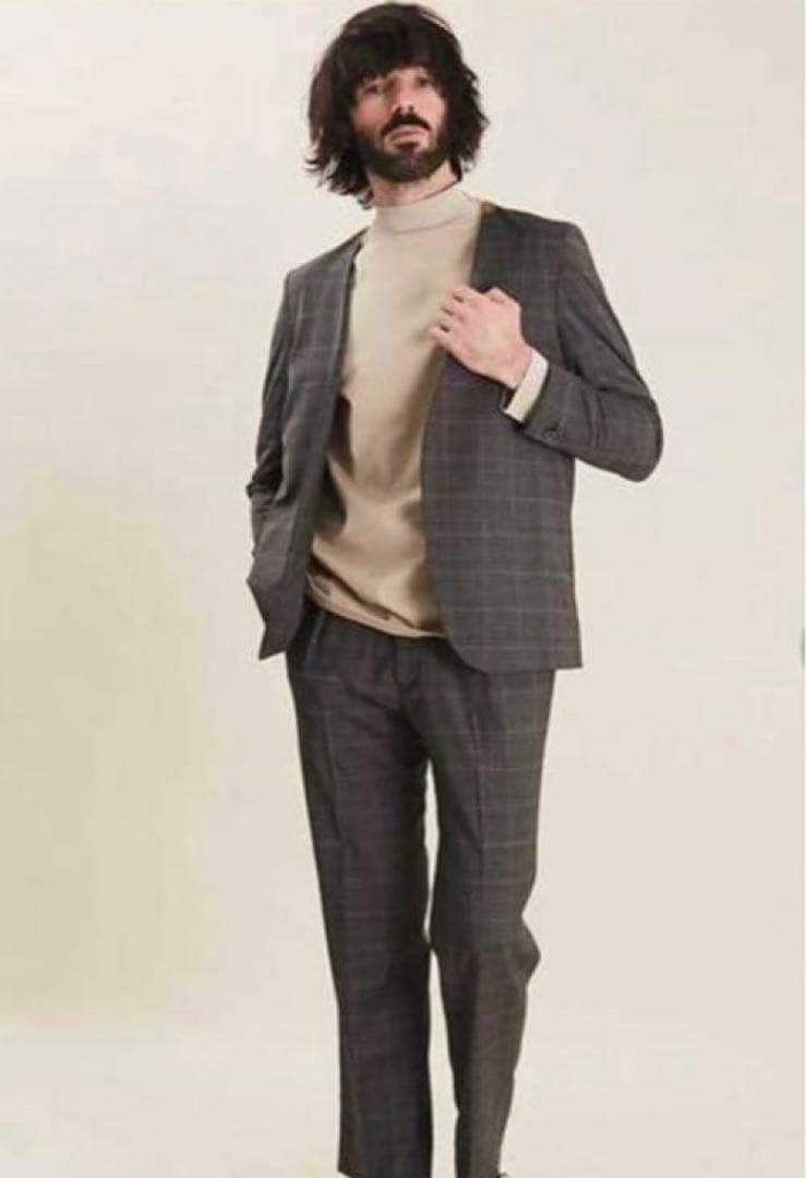 UNITED TOKYO ストレッチチェックノーカラージャケットセットアップ